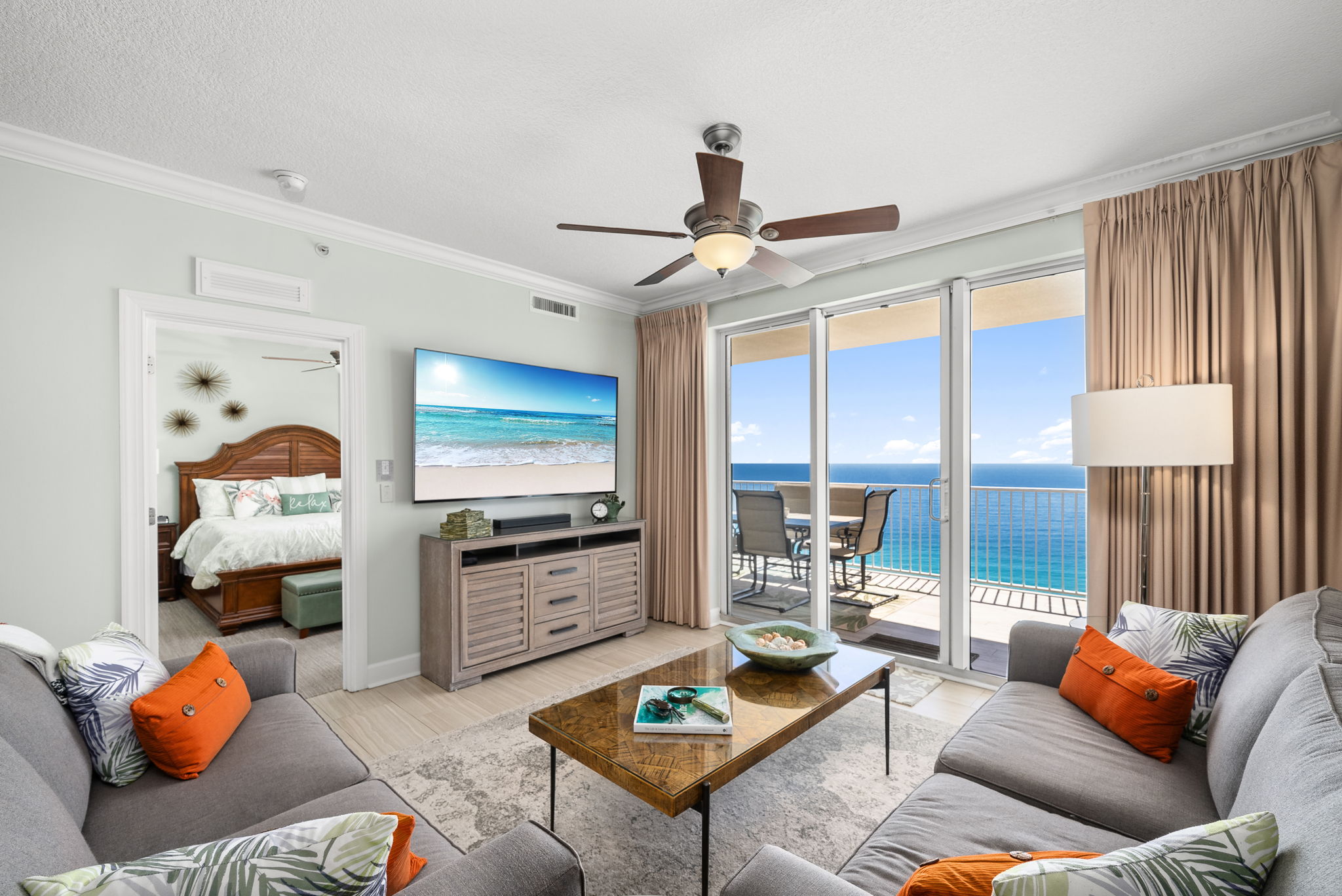 Cozy and bright living room with plush seating
